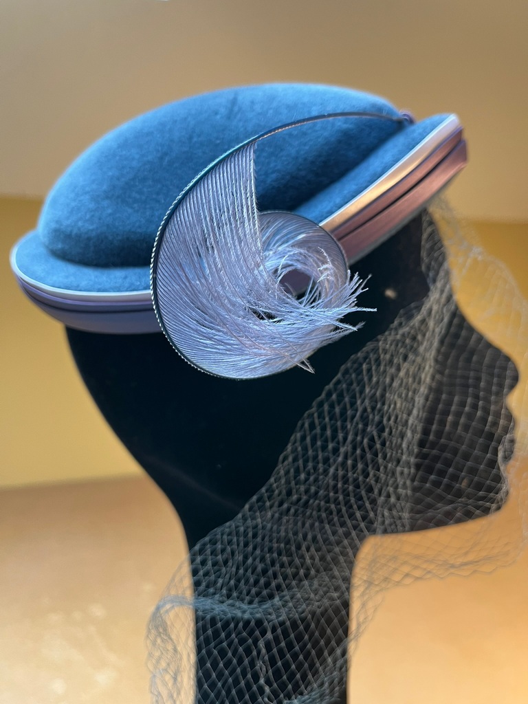 Blue Cornflower Felt with Feather Vintage